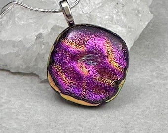 Magenta Pink Dichroic Glass Pendant, Fused Glass Pendant, Dichroic Jewelry, Fused Glass Jewelry, OOAK, Gift for her