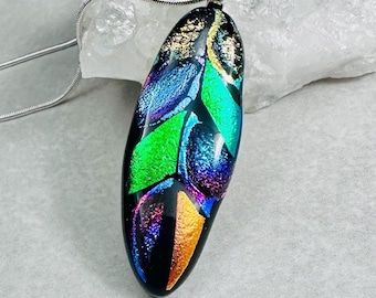 Dichroic Fused Glass Leaf Pendant: Shimmering OOAK Jewelry