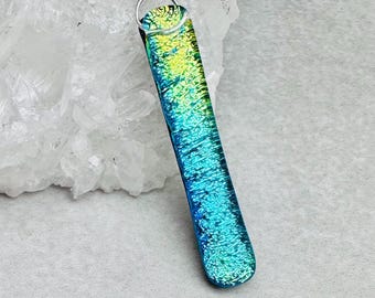 Dichroic Fused Glass Pendant: Sterling Silver, Gold & Blue, OOAK