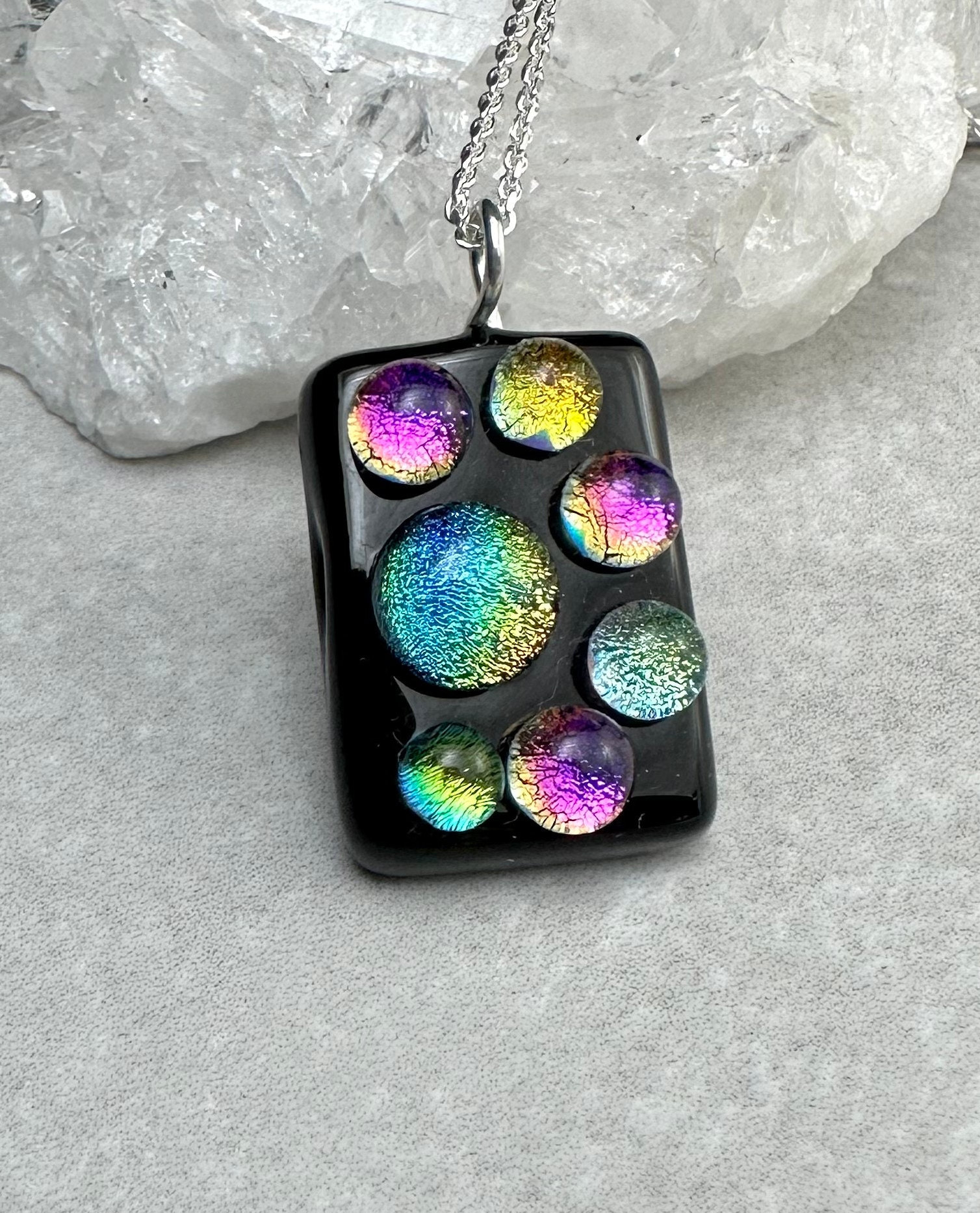 Dichroic Glass Pendant, Fine Silver Bail, Fused Glass Pendant, Dichroic Jewelry, Gift for her
