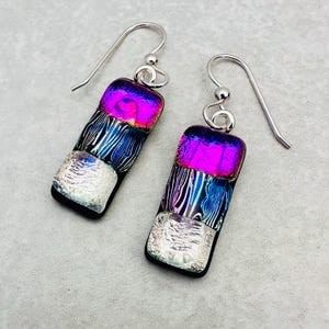Dichroic Earrings, Dichroic Drop Earrings, Sterling Silver Earrings, Gift for Mom, Dichroic Jewelry