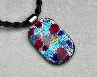 Silver Color Dot Dichroic Glass Pendant, Fused Glass Pendant, Dichroic Jewelry, Fused Glass Jewelry, OOAK, Gift for her