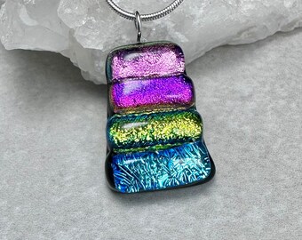 Dichroic Glass Pendant, Fine Silver Bail, Fused Glass, Dichroic Jewelry, Fused Glass Jewelry, Mosaic, OOAK, Gift for Mom