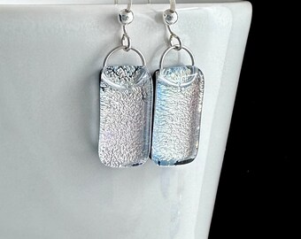 Silver Dichroic Earrings, Dichroic Drop Earrings, Fused Glass Earrings, Sterling Silver Earrings, Gift for Mom, Dichroic Jewelry