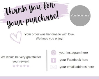 Small Business Thank You Card Template, Editable Business Thank You Card Thanks For Your Purchase Card, Printable Thank You Package Insert