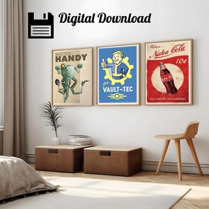 Digitaler Download Fallout Poster - Tritt Vault Tex / Nuka Cola / Mister Handy bei - Wand Kunst Wohnkultur Druck - Printable Game Art Jpeg