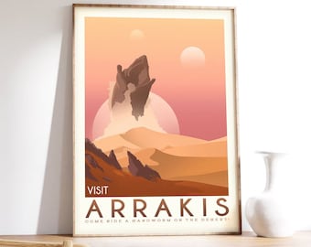 Dune Visit Arrakis Poster - Retro Travel Print - Ride a Sandworm! Wall Art Home Decor A5-A4-A3-A2-A1 Unframed Canvas for Frame - Dune Print