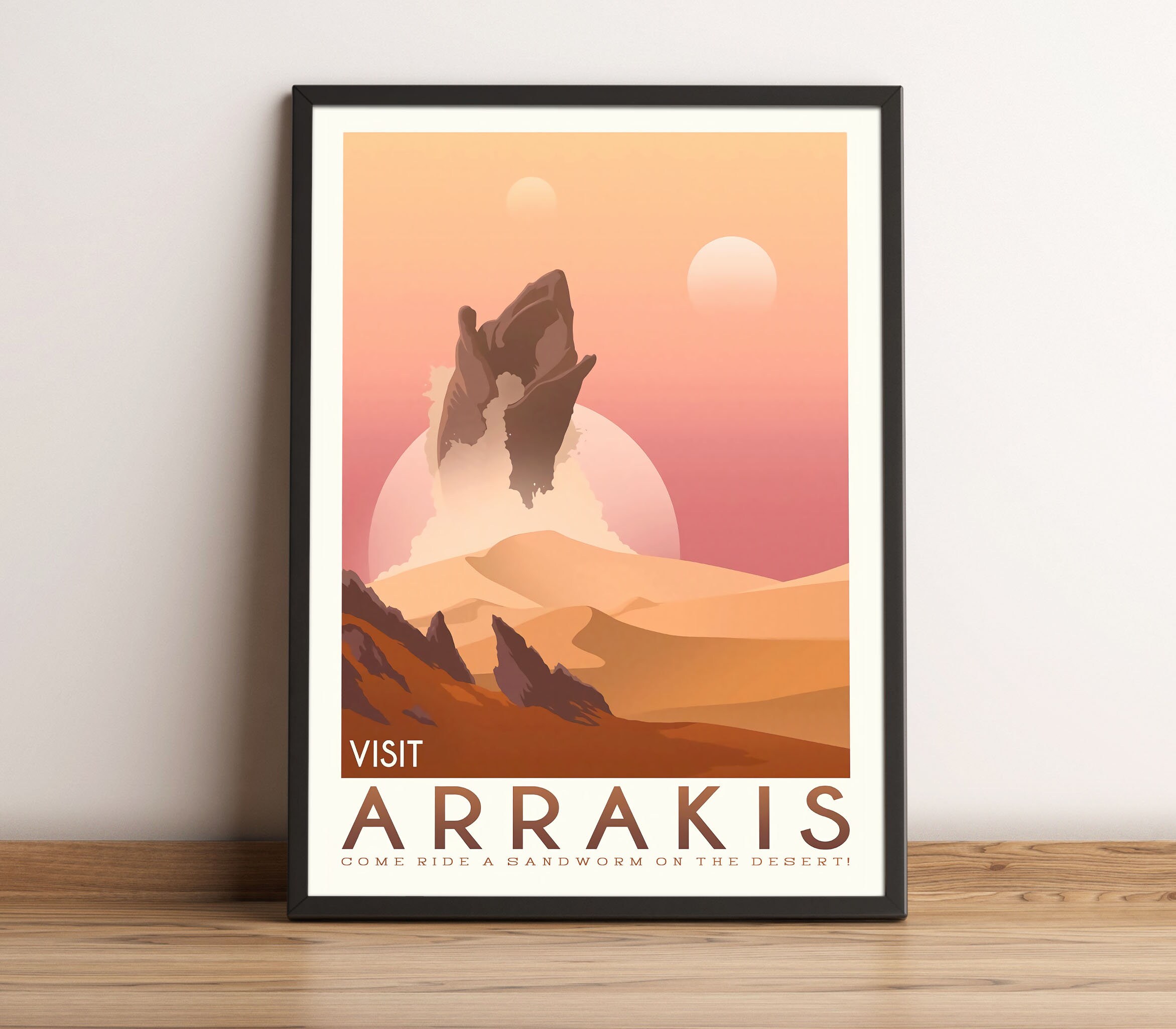 Dune Visit Arrakis Poster - Retro Travel Print - Ride a Sandworm! Wall ...