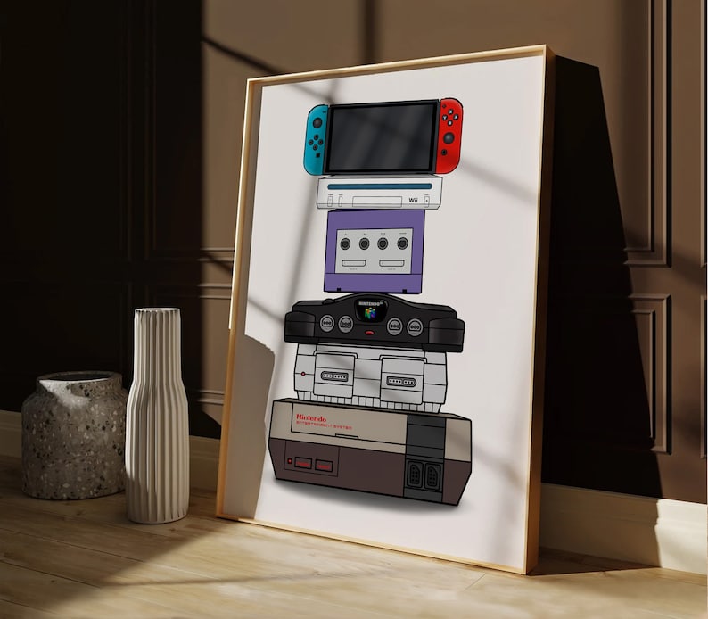 Nintendo Console Evolution Art Print: Retro Gaming Room Decor ...