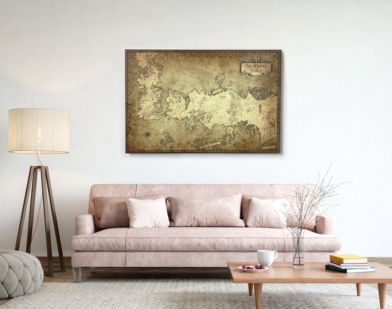 The Known World Westeros Map - GoT Canvas Wall Art Picture Print - Hand Stretched Canvas or Poster for Frame or Hanger - Game of Thrones image 2