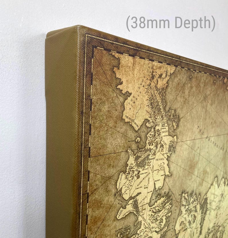The Known World Westeros Map - GoT Canvas Wall Art Picture Print - Hand Stretched Canvas or Poster for Frame or Hanger - Game of Thrones Gallery (38mm)