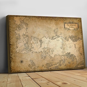 The Known World Westeros Map - GoT Canvas Wall Art Picture Print - Hand Stretched Canvas or Poster for Frame or Hanger - Game of Thrones image 1