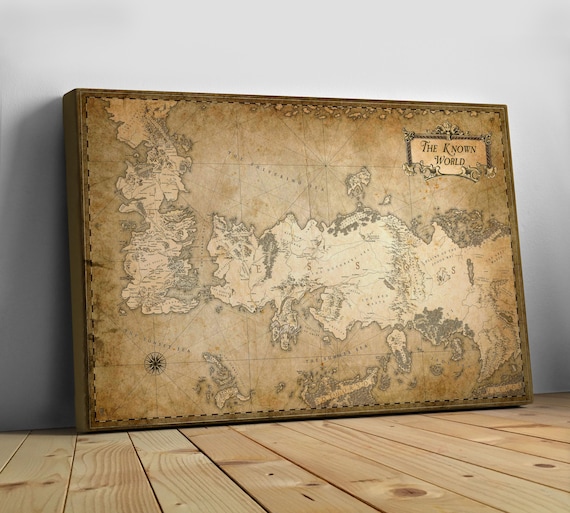 The Known World Westeros Map - GoT Canvas Wall Art Picture Print - Hand Stretched Canvas or Poster for Frame or Hanger - Game of Thrones