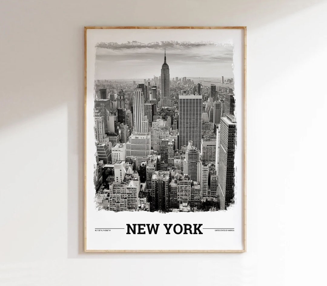 New York City Skyline Print: Black and White Cotton Canvas Poster - Etsy