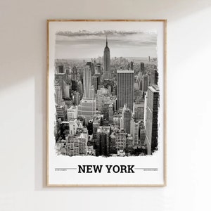New York Travel Print - Manhattan Poster - Black & White Wall Art- Home Decor - Minimalist City Picture for Hanger/Frame A2/A3/A4 many sizes