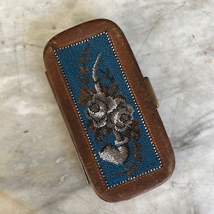 Antique Biedermeier beaded leather cigarette case