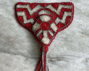 Art Deco red and white bead dress decoration