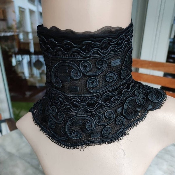 Antique black soutache high collar plastron.