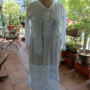 Antique white muslin tea gown from 1914