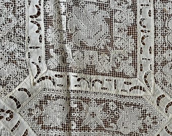 Antique early 19th century fillet and cut work altar cloth
