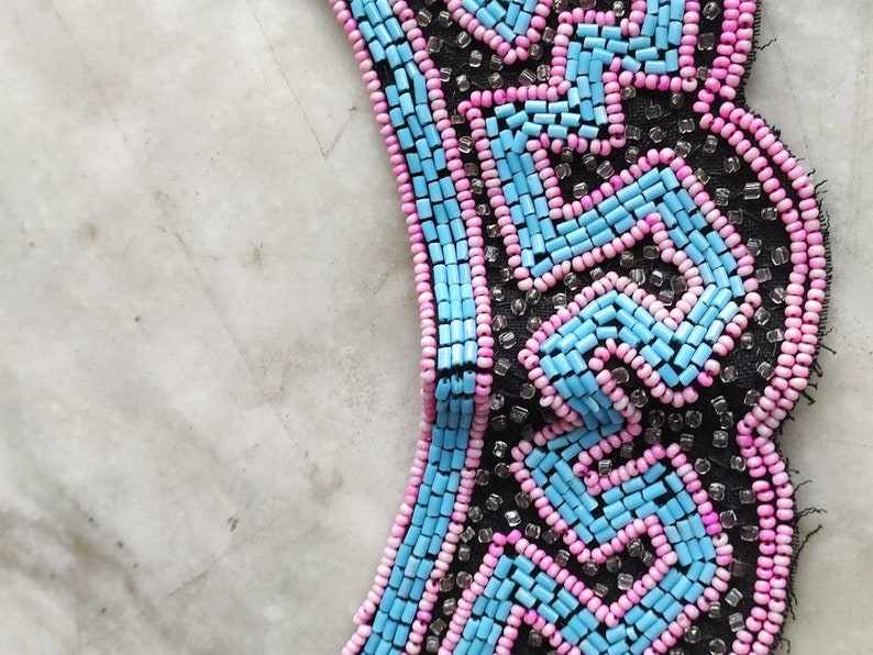 1930s pink blue and black beaded collar.