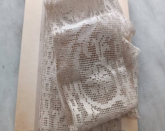 Antique handmade écru filet lace inset