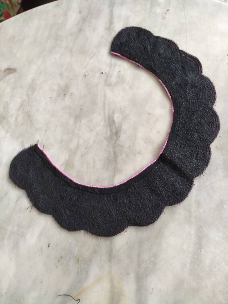 1930s pink blue and black beaded collar.