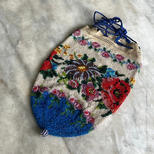 Antique knitted bead reticule