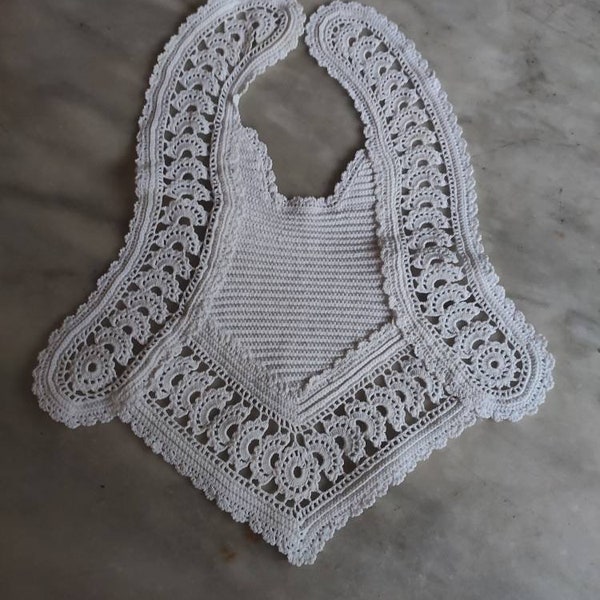 Antique white crocheted baby bib.