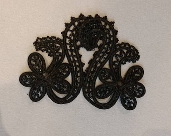 Pair of Victorian black silk and bead soutache dress applications