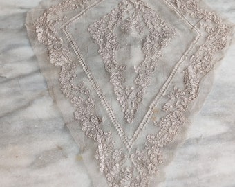 1930s flesh colored Cluny diamond shaped inset.