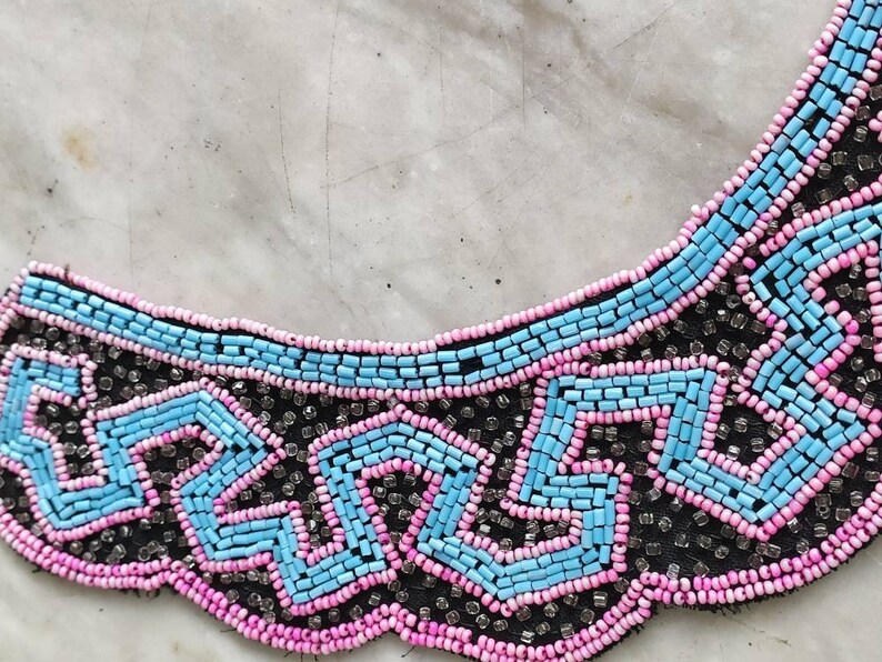 1930s pink blue and black beaded collar.