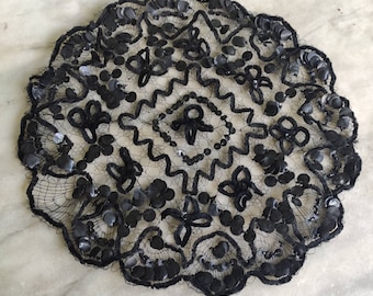 Victorian sequinned and chenille trimmed hat circle.