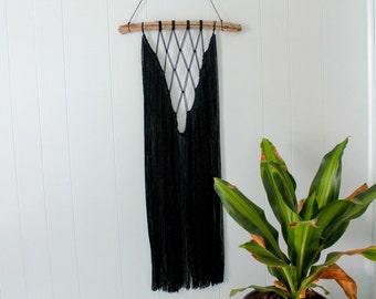 Large Black Macrame Wall Hanging Geometric Boho Decor Textile Art