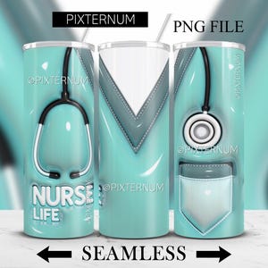 Envoltura para vaso de enfermera 3D PNG de Pixternum, diseño de sublimación de vaso médico delgado 3D de 20 oz, envoltura para vaso de uniforme de enfermera