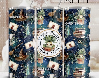Wizard bekerontwerp, heksenbeker wrap png, 20oz magere beker, naadloos sublimatieontwerp, toverdrank, school