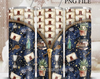 Wizard bekerontwerp, heksenbeker wrap png, 20oz magere beker met ritssluiting, naadloos sublimatieontwerp, toverdrank, school