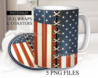 American Flag Mug Wrap PNG, USA 4th of July Mug Sublimation Design Template, 11oz, 12oz, 15oz Coffee Mug Design, Digital Download, Mug PNG