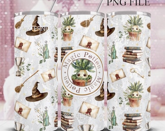Wizard bekerontwerp, heksenbeker wrap png, 20oz magere beker, naadloos sublimatieontwerp, toverdrank, school