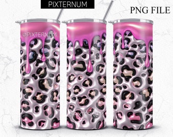 Inflated Leopard Print Tumbler Wrap PNG 3D Tumbler Design, Cheetah Pattern Straight 20oz Skinny, Bubble Puffy Sublimation Design, Seamless