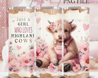 Nur ein Mädchen, das Highland Cows 20oz Skinny Tumbler Wrap, Country 20 oz Sublimation Design PNG, Cow Digital Download, Pink Seamless Wrap liebt