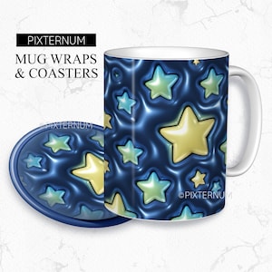 3D Aufgeblasene Twinkle Star Tasse wickeln PNG, Becher Sublimation Design Vorlage, 11 Unzen, 12 Unzen, 15 Unzen Kaffeetasse Design, digitaler Download, 3D Puff, geschwollen