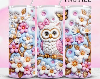 by Pixternum 3D Inflated Tumbler Wrap PNG, 3D Puffy Owl 20oz Skinny Tumbler Sublimation Design, Seamless Digital, Cute Puff Owl Tumbler