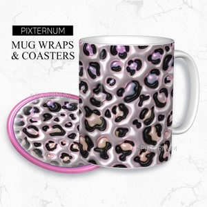 3d aufgeblasene Leopard Print Becher wickeln PNG, Becher Sublimation Design Vorlage, 11 Unzen, 12 Unzen, 15 Unzen Kaffeetasse Design, digitaler Download, Puff, Gepard