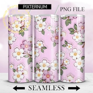 door Pixternum 3D roze bloemen beker wrap png, 3D bloemen 20oz magere beker sublimatie ontwerp, naadloze coquette beker wrap