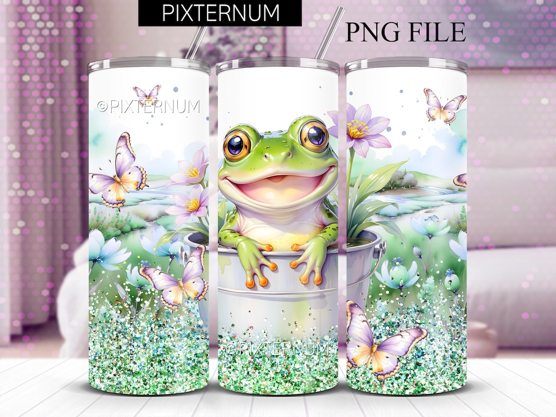 Cute Happy Frog in a Bucket 20oz Skinny Tumbler Wrap, Baby Animal ...