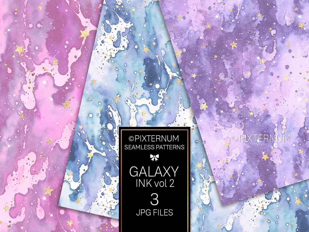 Pastel Galaxy Ink Digital Paper, Starry Night Seamless Patterns by ...
