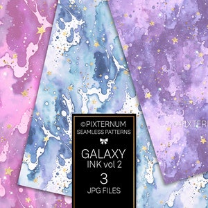 Pastel Galaxy Ink Digital Paper, Starry Night Naadloze Patronen door Pixternum, Sterren, Sparkle, Glitter, Aquarel, Abstract, Nevel, Textuur