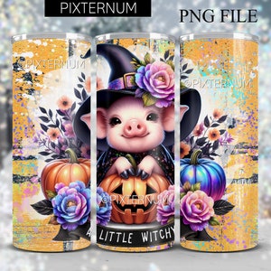 Cute Halloween Pig Tumbler Wrap PNG, Witchy 20oz Skinny Tumbler Sublimation Design, Halloween Tumbler Wrap, Seamless Wrap