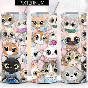 Cute Cat Tumbler Design, Cute Cats Tumbler Wrap PNG, 20oz Skinny Tumbler, Seamless Sublimation Design, Digital Download